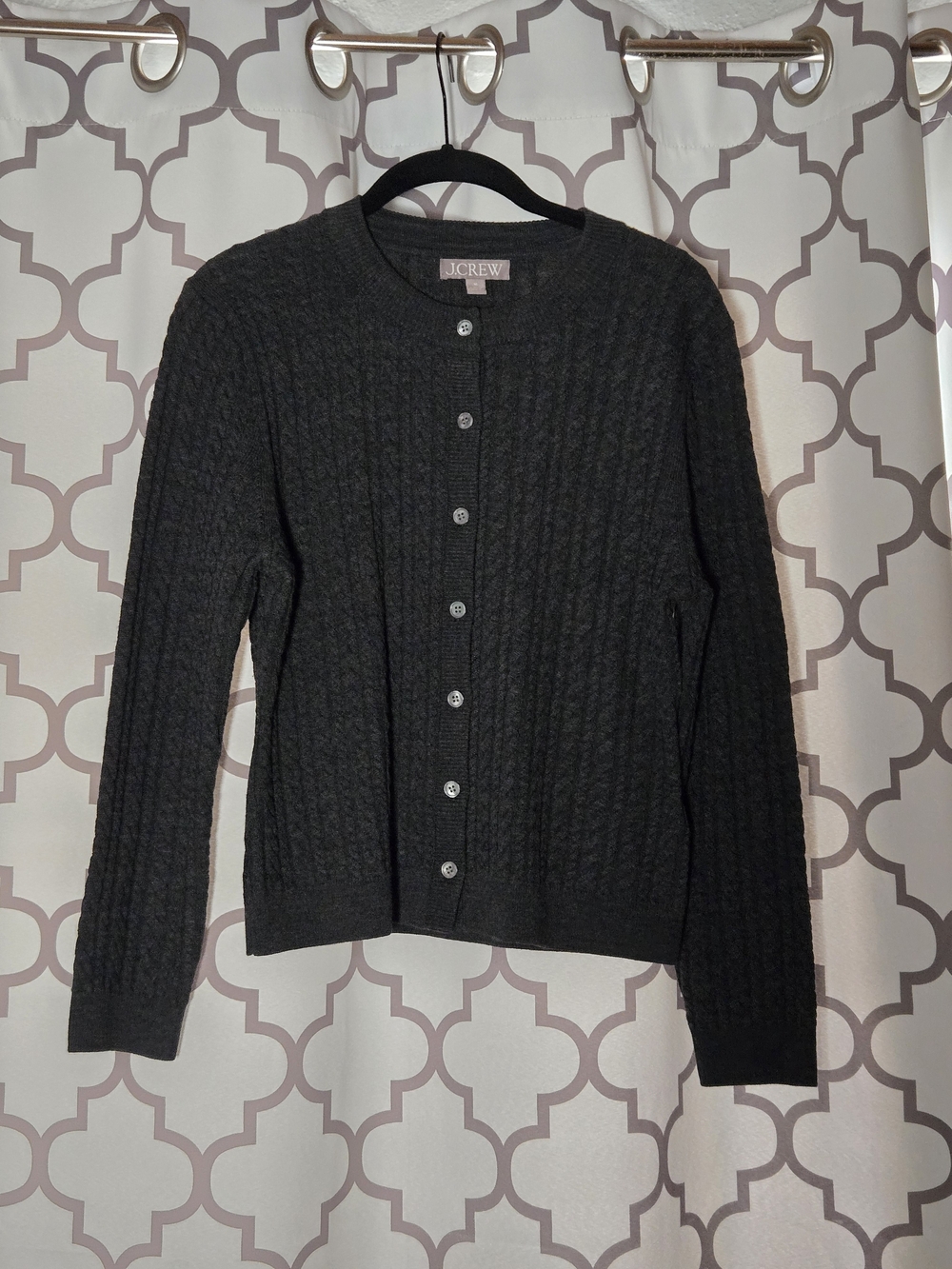 J. Crew Women's Dark Charcoal Cable-Knit Button Cardigan